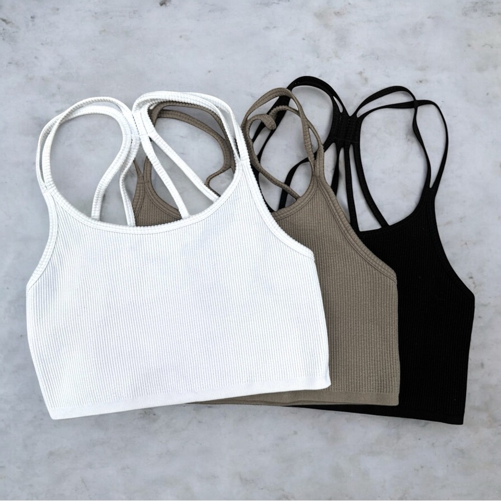 Forever21 3pc Lot, Ribbed Cropped Fitted Tanks, Size M, Black, Brown & White